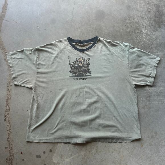 VTG No Boundaries Viking It's Over Graphic Tee Beige Distressed T-Shirt No Size - Picture 6 of 10